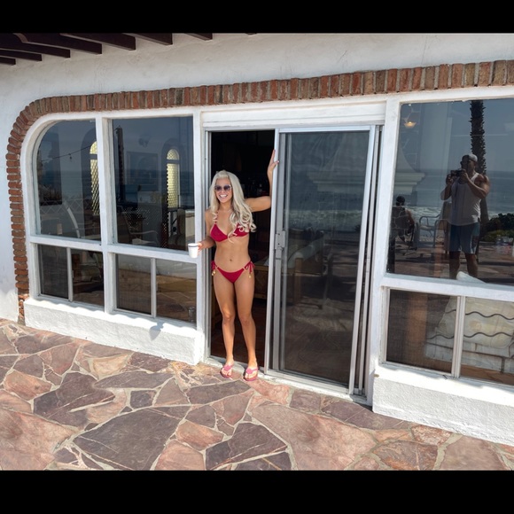 Red Dazzling Scrunch Bikini Bottom with Crystals - Picture 11 of 11